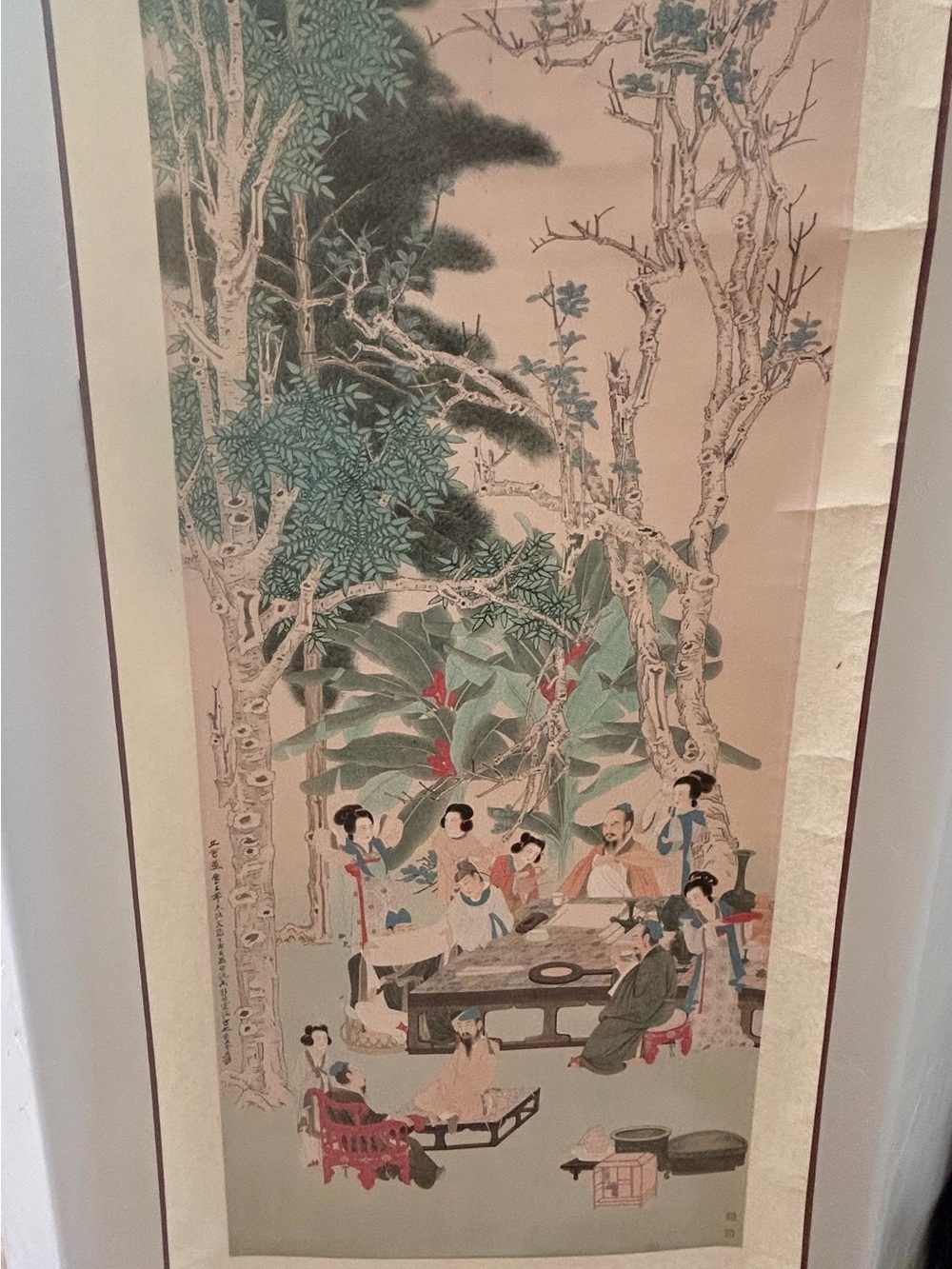 Vintage Chinese Scroll Painting - Gathering of Scholars - 68x21.5" - Picture 3 of 14